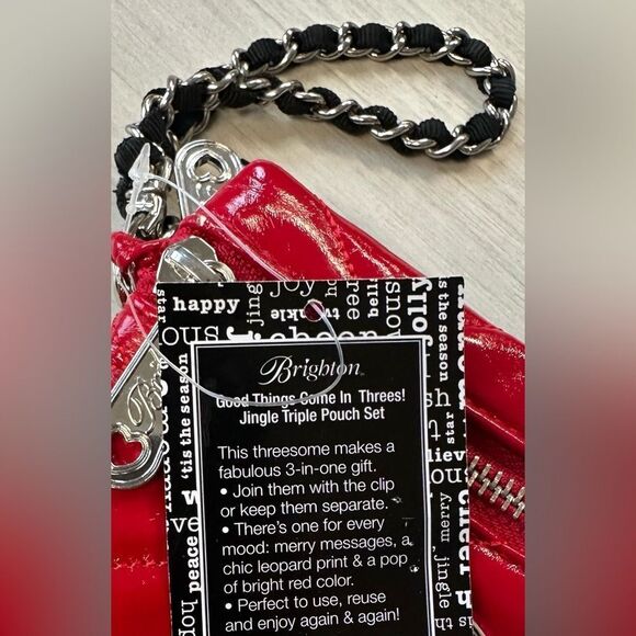 Brighton Red Animal Christmas Print Jingle Triple Pouch Travel Cosmetic Set - Picture 14 of 16